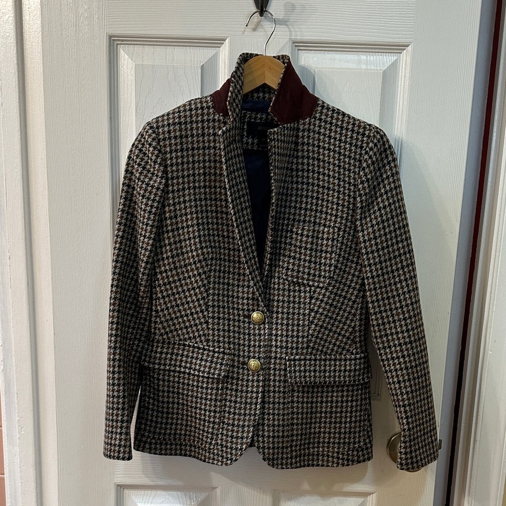 J. Crew Houndstooth Blazer with Gold Accents NEW